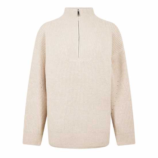 Jack Wills High Neck Zip Knitted Jumper Камък 