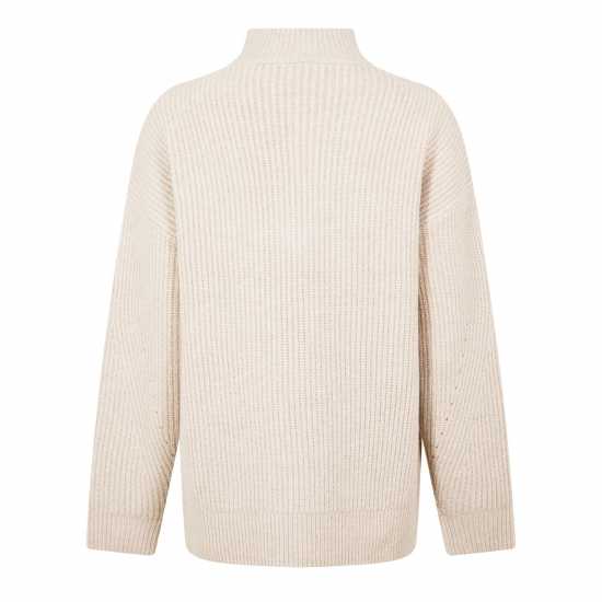 Jack Wills High Neck Zip Knitted Jumper Камък 