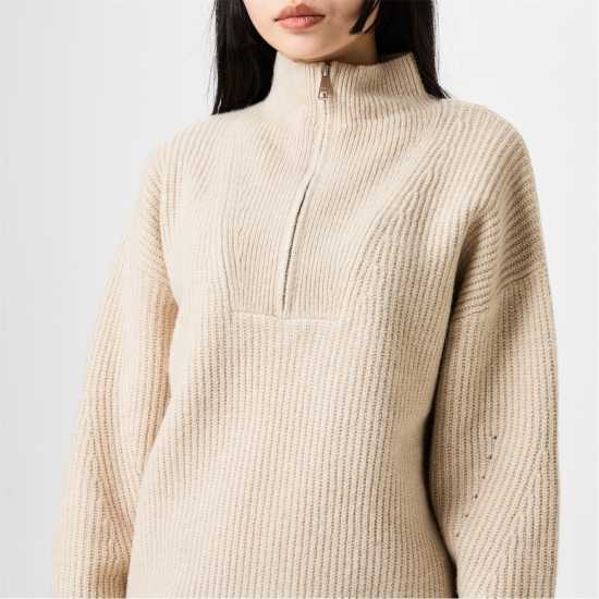 Jack Wills High Neck Zip Knitted Jumper Камък 