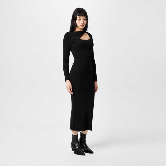 Средна Рокля Jack Wills Slash Midi Dress Ld44 Черно 