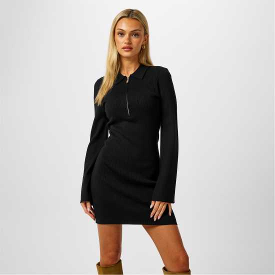 Jack Wills Zip Mini Dress Черно Дамски пуловери и жилетки