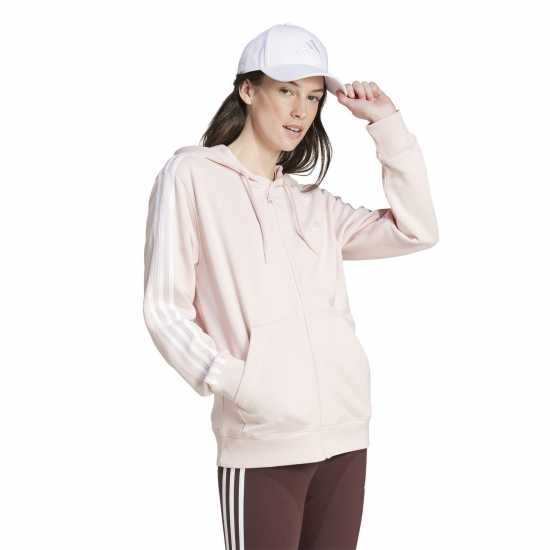 Adidas 3 Stripe Zip Track Hoodie Ladies Пясъчно розово Дамски суичъри и блузи с качулки