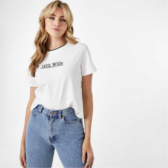 Jack Wills Milsom Boxy T-Shirt Бяло Дамски тениски с яка