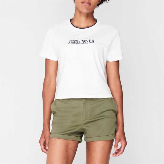 Jack Wills Milsom Boxy T-Shirt Бяло Дамски тениски с яка