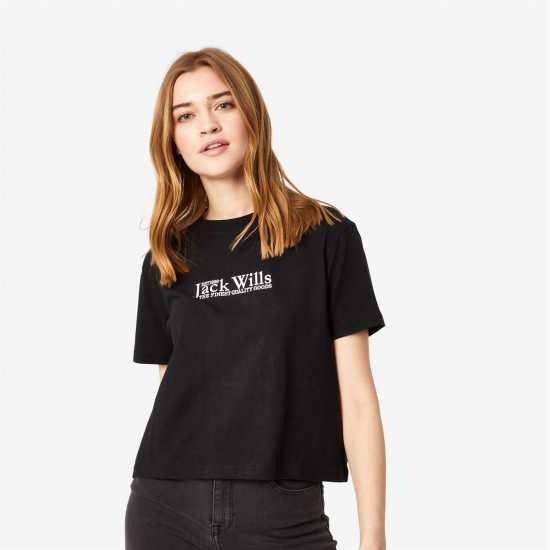 Jack Wills Milsom Boxy T-Shirt Черно Дамски тениски с яка