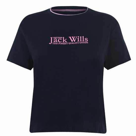 Jack Wills Milsom Boxy T-Shirt Морска синьо Дамски тениски с яка