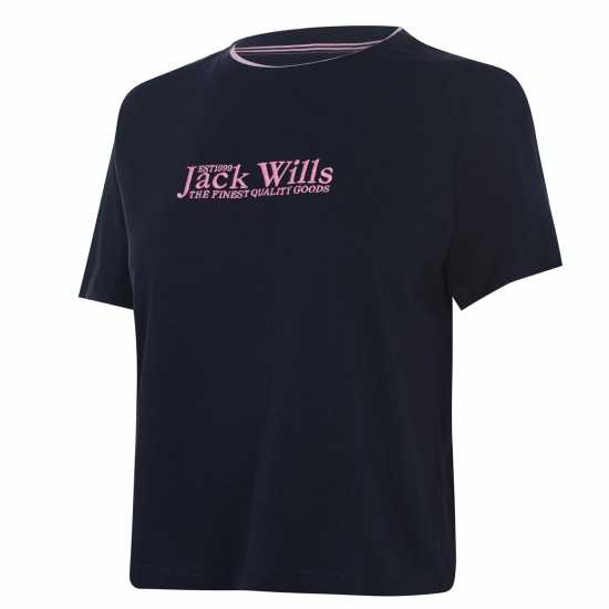 Jack Wills Milsom Boxy T-Shirt Морска синьо Дамски тениски с яка