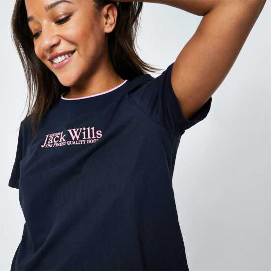 Jack Wills Milsom Boxy T-Shirt Морска синьо Дамски тениски с яка