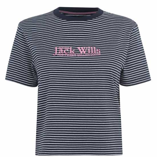 Jack Wills Milsom Boxy T-Shirt Нави полоски Дамски тениски с яка