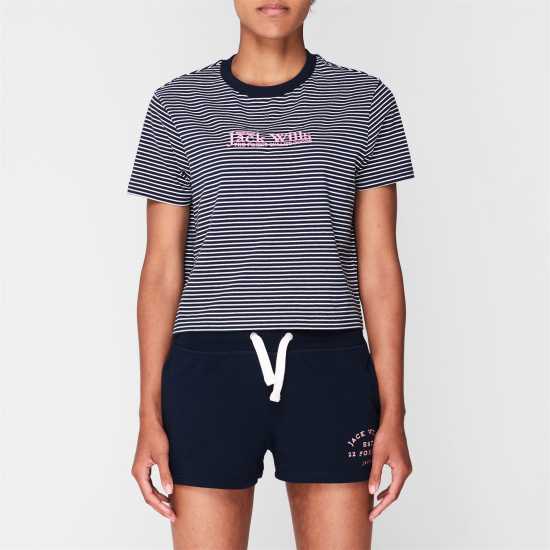 Jack Wills Milsom Boxy T-Shirt Нави полоски Дамски тениски с яка