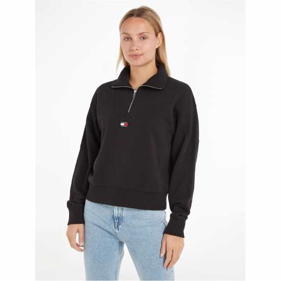 Tommy Jeans Tjw Bxy Quarter Zip Xs Badge Черно 