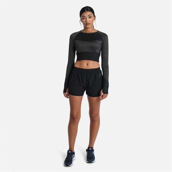 Umbro Pro Training Long-Sleeved Crop Top Черно марл Дамски тениски с яка