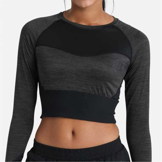 Umbro Pro Training Long-Sleeved Crop Top Черно марл Дамски тениски с яка