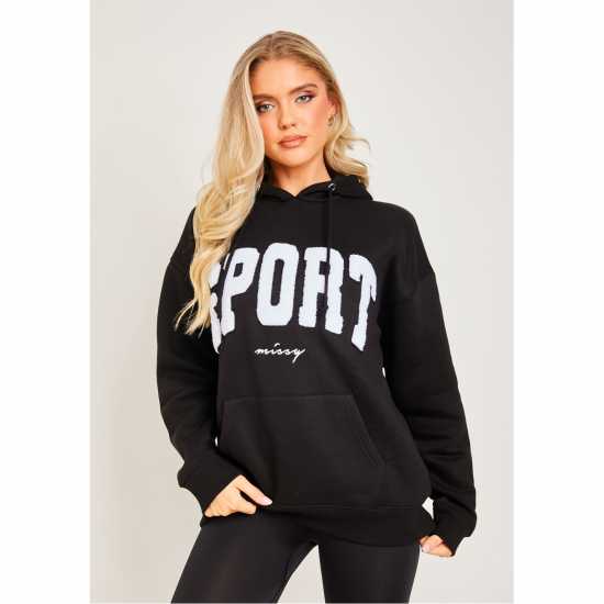 Missy Empire Black Borg Oversized Sport Hoodie Черно Дамски суичъри и блузи с качулки