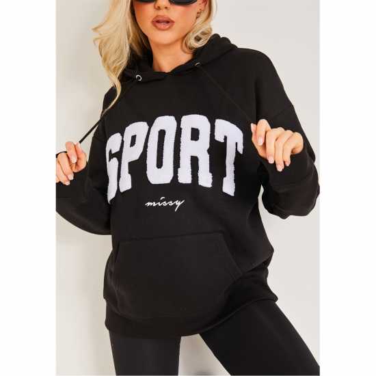 Missy Empire Black Borg Oversized Sport Hoodie Черно Дамски суичъри и блузи с качулки