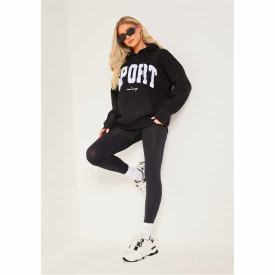 Missy Empire Black Borg Oversized Sport Hoodie Черно Дамски суичъри и блузи с качулки