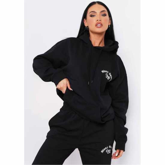 Missy Empire Black Missy Sports Club Oversized Hoodie  Дамски суичъри и блузи с качулки