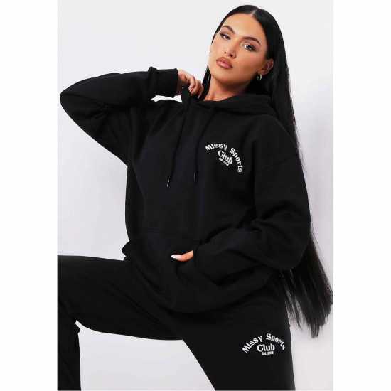 Missy Empire Black Missy Sports Club Oversized Hoodie  Дамски суичъри и блузи с качулки