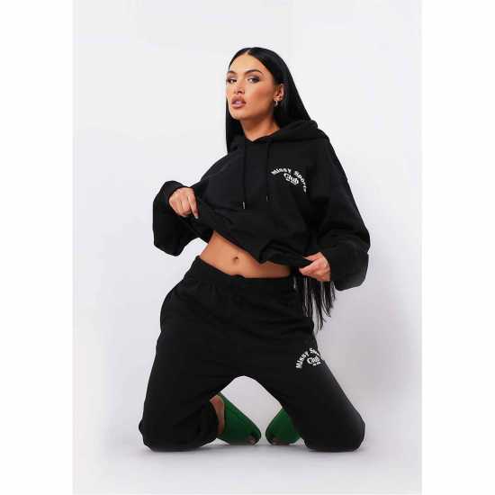 Missy Empire Black Missy Sports Club Oversized Hoodie  Дамски суичъри и блузи с качулки