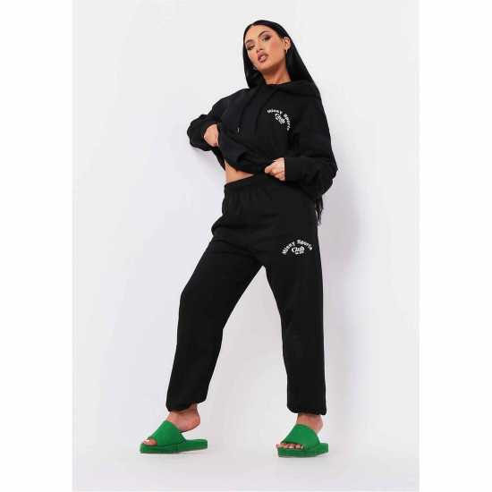 Missy Empire Black Missy Sports Club Oversized Hoodie  Дамски суичъри и блузи с качулки