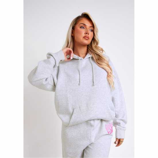 Missy Empire Grey Marl Oversized Graphic Print Hoodie  Дамски суичъри и блузи с качулки