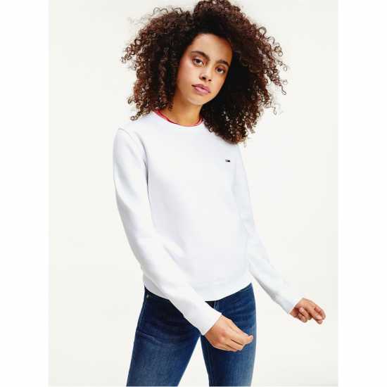 Tommy Jeans Regular Fleece Crew Neck Sweater Бяло Дамски пуловери