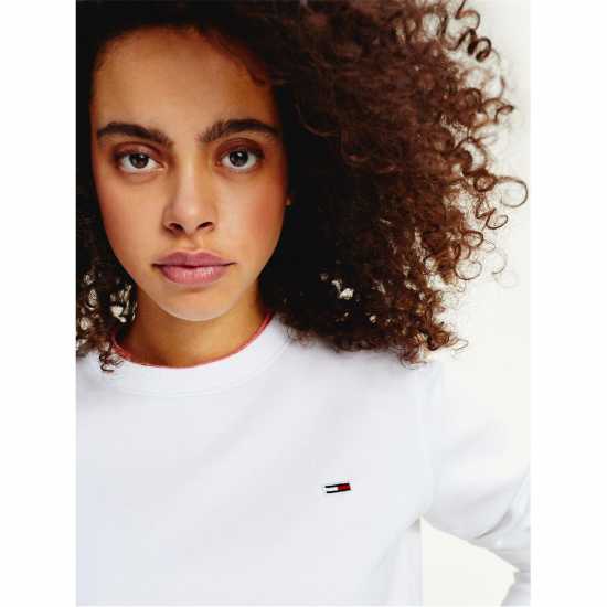 Tommy Jeans Regular Fleece Crew Neck Sweater Бяло Дамски пуловери