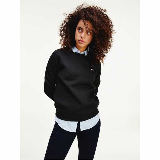 Tommy Jeans Regular Fleece Crew Neck Sweater Черно Дамски пуловери