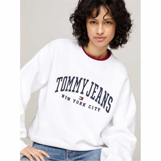 Tommy Jeans Varsity Crew Neck Pullover Sweatshirt Бяло Дамски пуловери