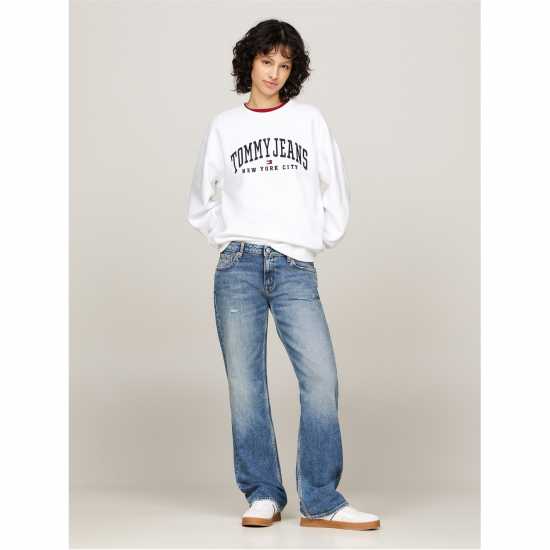 Tommy Jeans Varsity Crew Neck Pullover Sweatshirt Бяло Дамски пуловери