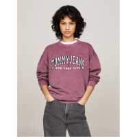 Tommy Jeans Varsity Crew Neck Pullover Sweatshirt Дълбок червен Дамски пуловери