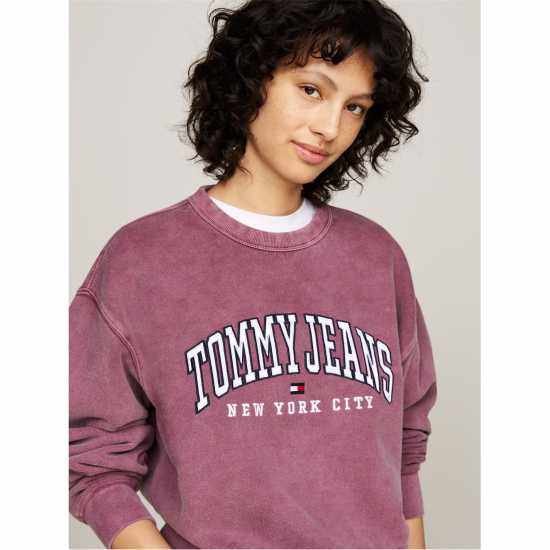 Tommy Jeans Varsity Crew Neck Pullover Sweatshirt Дълбок червен Дамски пуловери