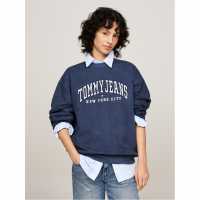 Tommy Jeans Varsity Crew Neck Pullover Sweatshirt Тъмно морско синьо Дамски пуловери