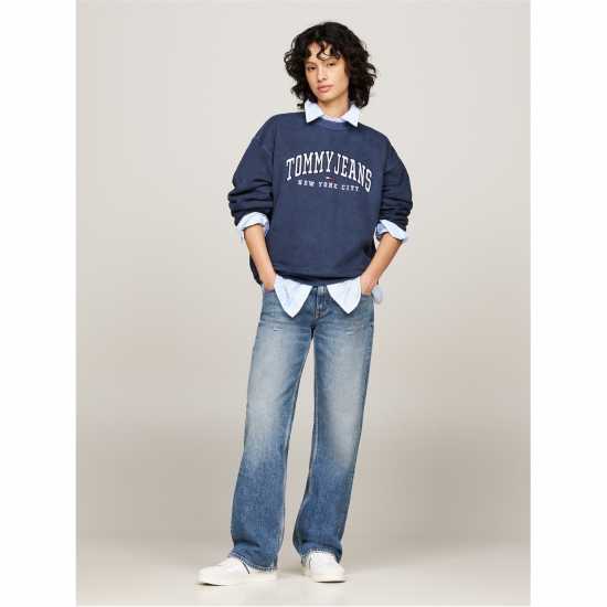 Tommy Jeans Varsity Crew Neck Pullover Sweatshirt Тъмно морско синьо Дамски пуловери