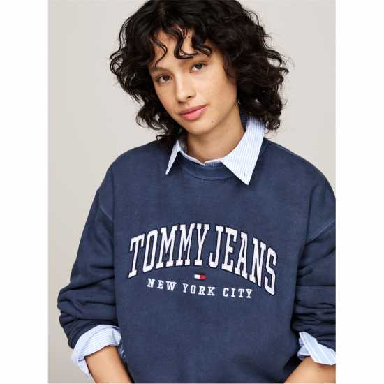 Tommy Jeans Varsity Crew Neck Pullover Sweatshirt Тъмно морско синьо Дамски пуловери