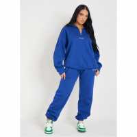 Missy Empire Cobalt Blue Embroidered Cuffed Joggers  Дамски долнища на анцуг