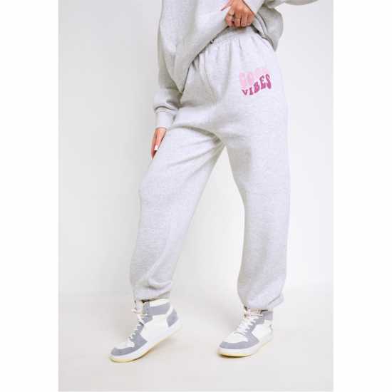 Missy Empire Grey Marl Oversized Graphic Print Joggers  Дамски долнища на анцуг