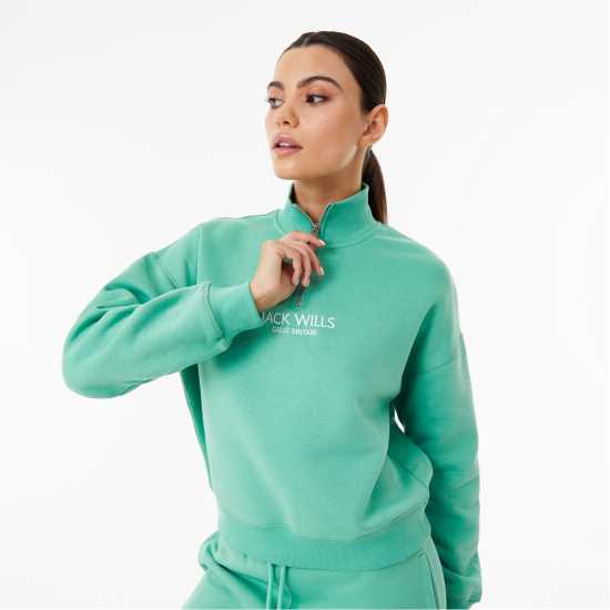 Jack Wills Honeylane Half Zip Sweatshirt Clover Дамски полар