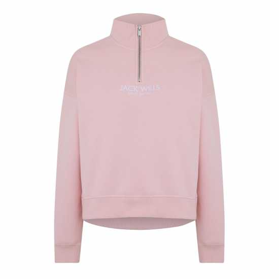 Jack Wills Honeylane Half Zip Sweatshirt Меко розово 