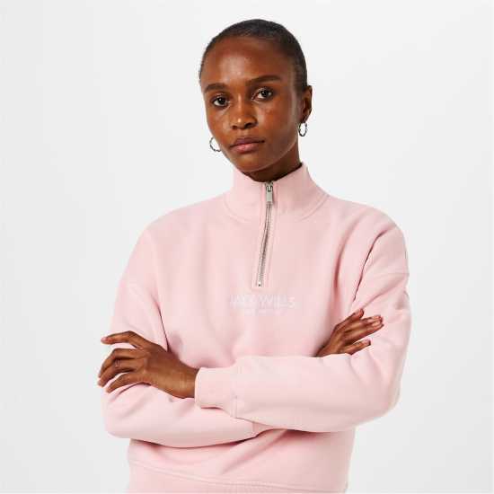 Jack Wills Honeylane Half Zip Sweatshirt Меко розово 