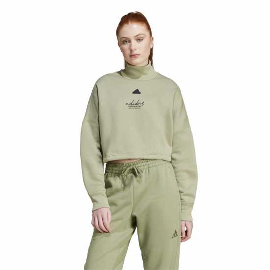 Adidas Signature Graphic Embroidery Fleece Crop Sweatshirt  Дамски пуловери