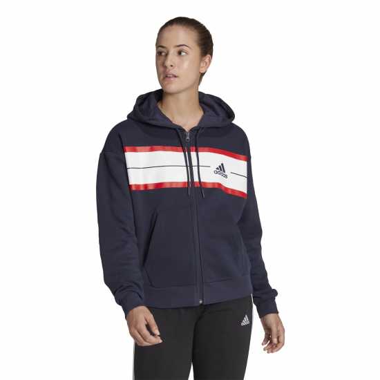 Adidas Essentials Pinstripe Block Fleece Full-Zip Loose F Hoody Womens  Дамски суичъри и блузи с качулки