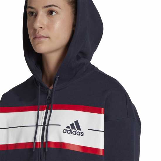 Adidas Essentials Pinstripe Block Fleece Full-Zip Loose F Hoody Womens  Дамски суичъри и блузи с качулки