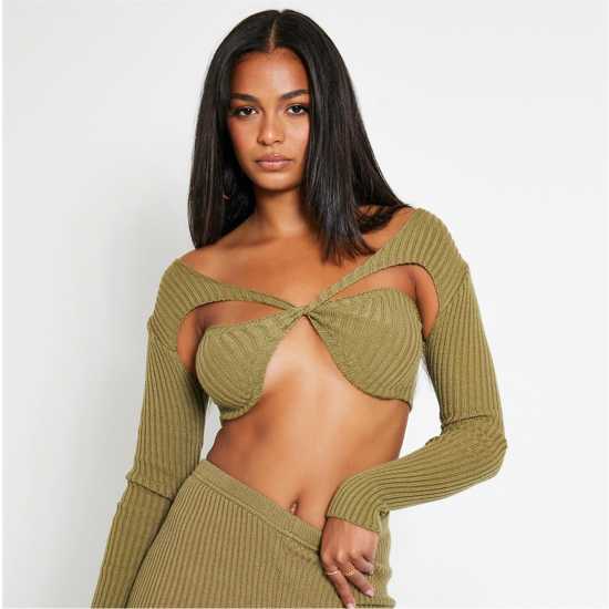 I Saw It First Twist Front Detail Long Sleeve Rib Knitted Top  Дамски пуловери и жилетки