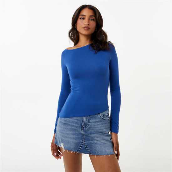 Jack Wills Modal Asymmetric Top Кобалт Дамски тениски с яка