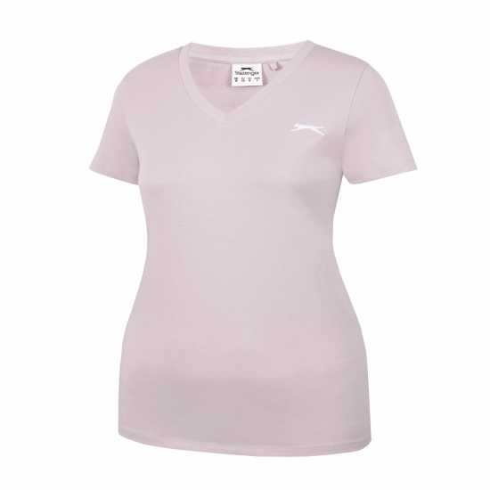 Slazenger Тениска Ladies V Neck Tee Shirt Лилаво Сняг Дамски тениски с яка