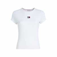 Тениска Tommy Jeans Extra Small Badge Ribbed T Shirt Бяло Holiday Essentials