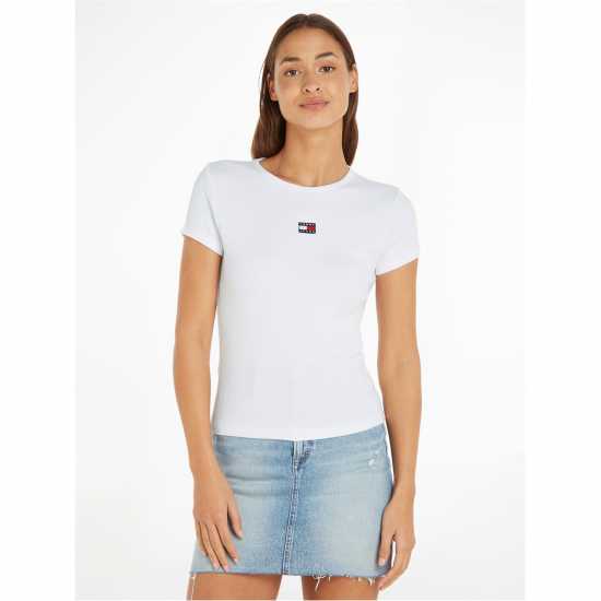 Тениска Tommy Jeans Extra Small Badge Ribbed T Shirt Бяло Holiday Essentials