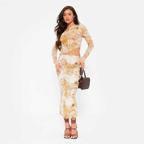 I Saw It First Floral Print Exposed Seam Sheer Mesh Top Co-Ord  Дамски тениски с яка