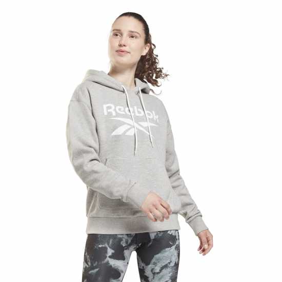 Reebok Identity Logo Fleece Hoodie Womens Среден сив хезър Дамски суичъри и блузи с качулки